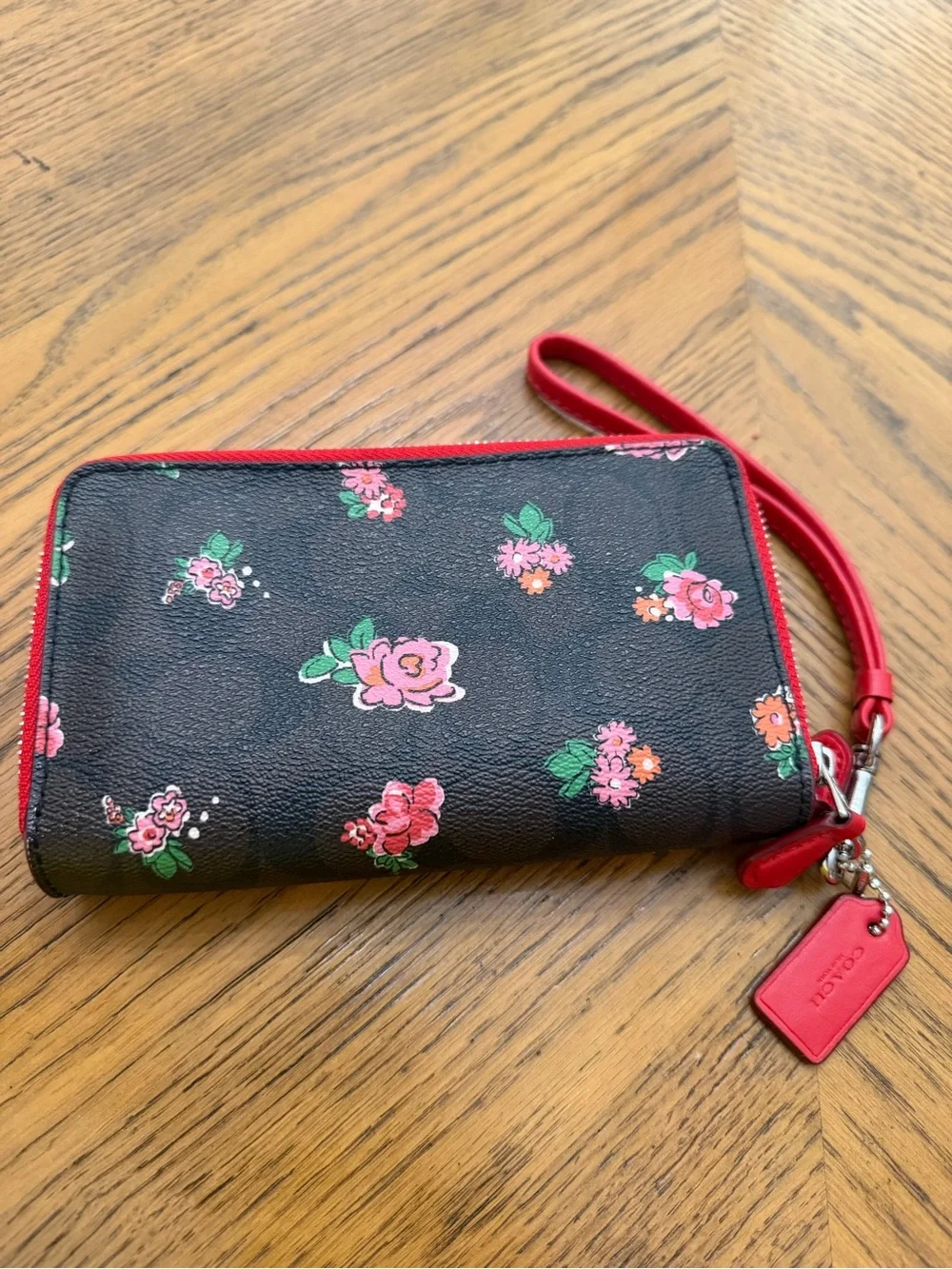 Coach C Double Zip Floral Zip Wristlet Wallet